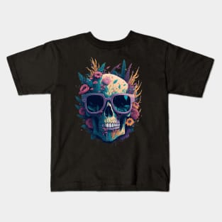 Gothic Flowers and Skull Kids T-Shirt